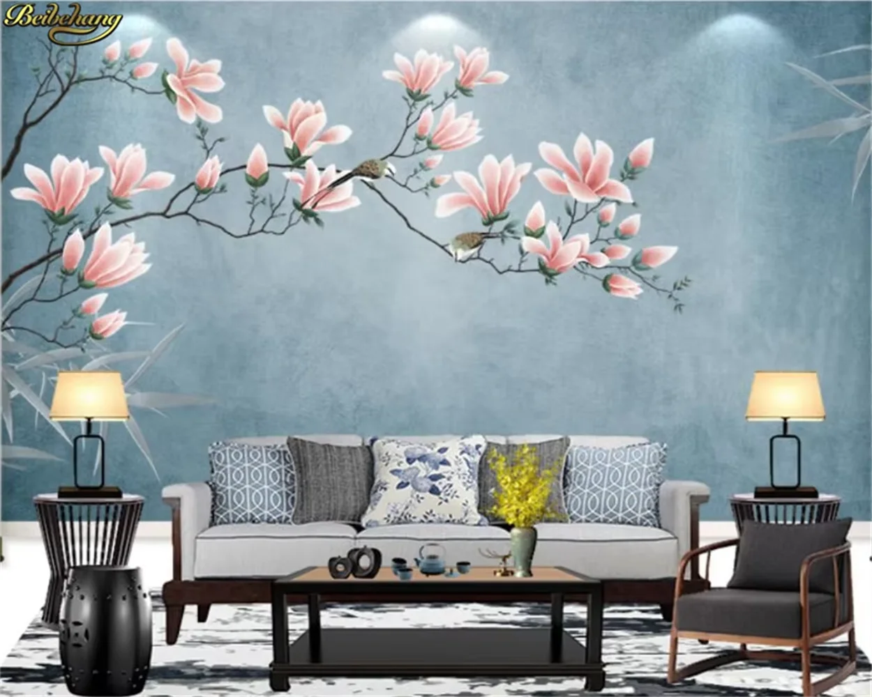 

Beibehang индивидуальные 3d обои фреска антикварный цветок магнолии птица обои ТВ фон стены роскошные украшения дома