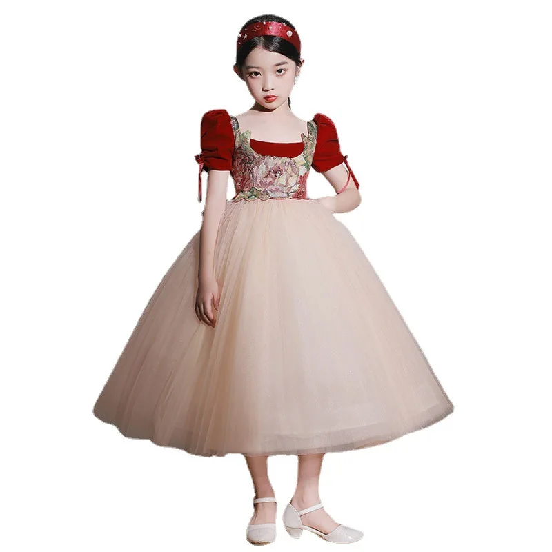 Flower Girls Christmas New Year Party Dress Set Children Luxurious Dresses Kids First Communion Vestidos Teenagers Evening Robe