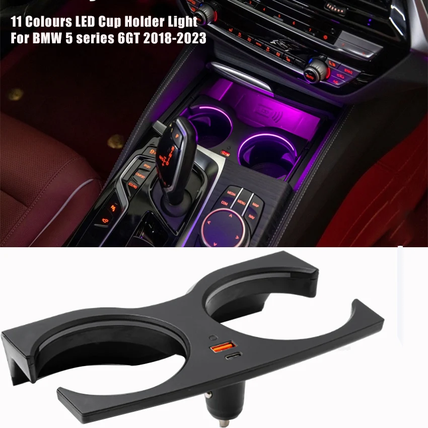 

Светодиодный автомобильный подстаканник, внутренний светильник, 11 цветов для BMW 5 серии G30 G32 6GT 2018-2023, автомобильная чашка для воды, окружающее освещение, декоративная лампа