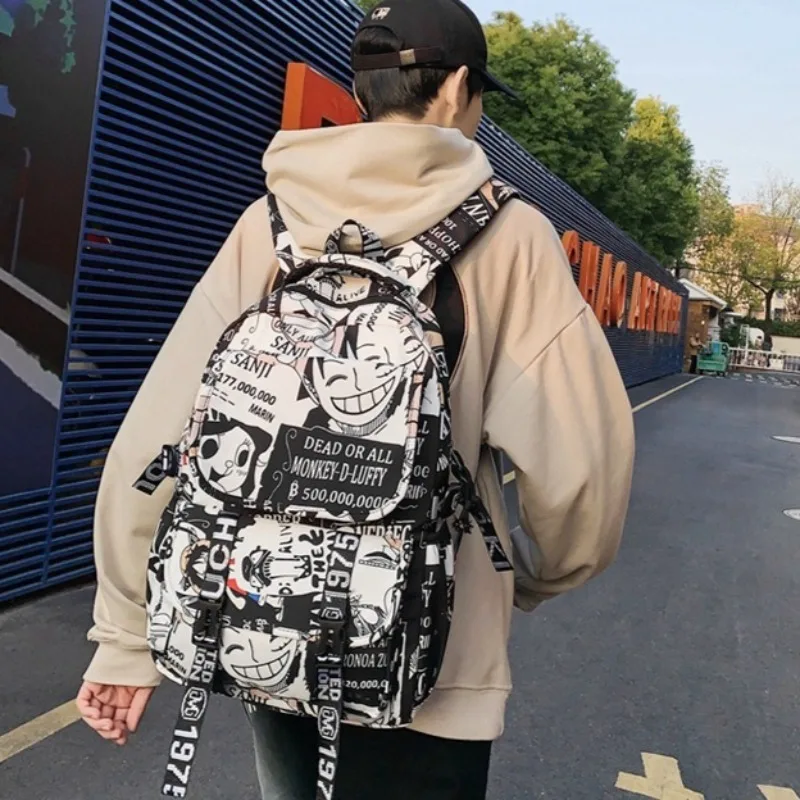 Mochila con grafiti de gran capacidad de Anime One Piece Luffy, bolso escolar para estudiantes de escuela primaria y secundaria, bolso de viaje de moda, regalos