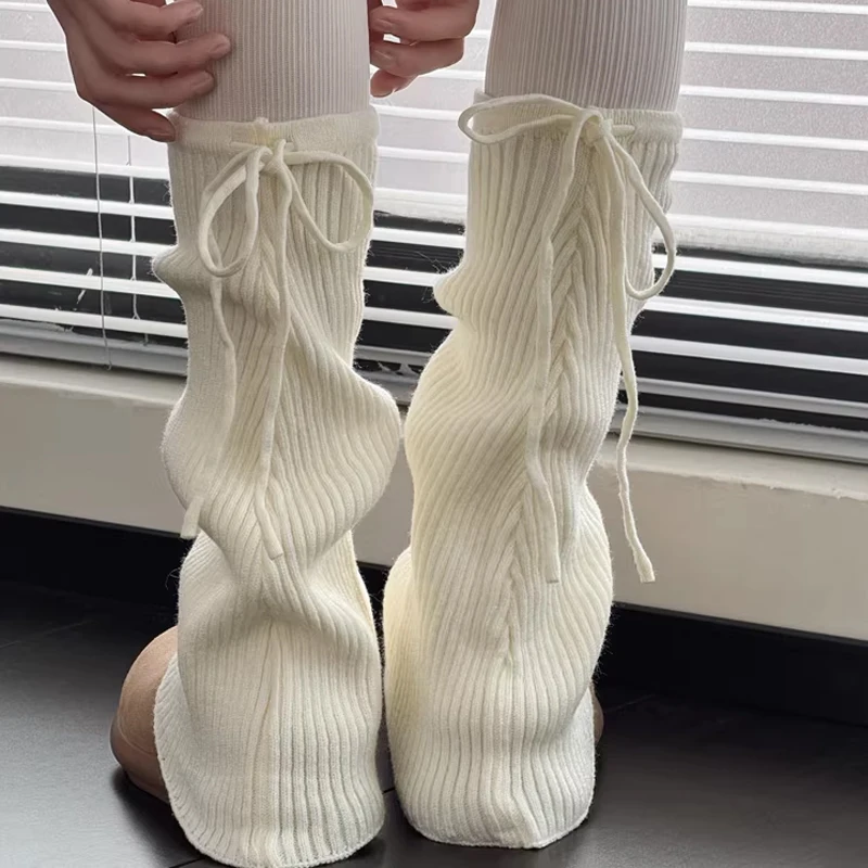 

Длинные вязаные гетры-чулки до бедра с кружевной отделкой, на шнуровке, без носка, с завязками, уютные, в стиле Y2K