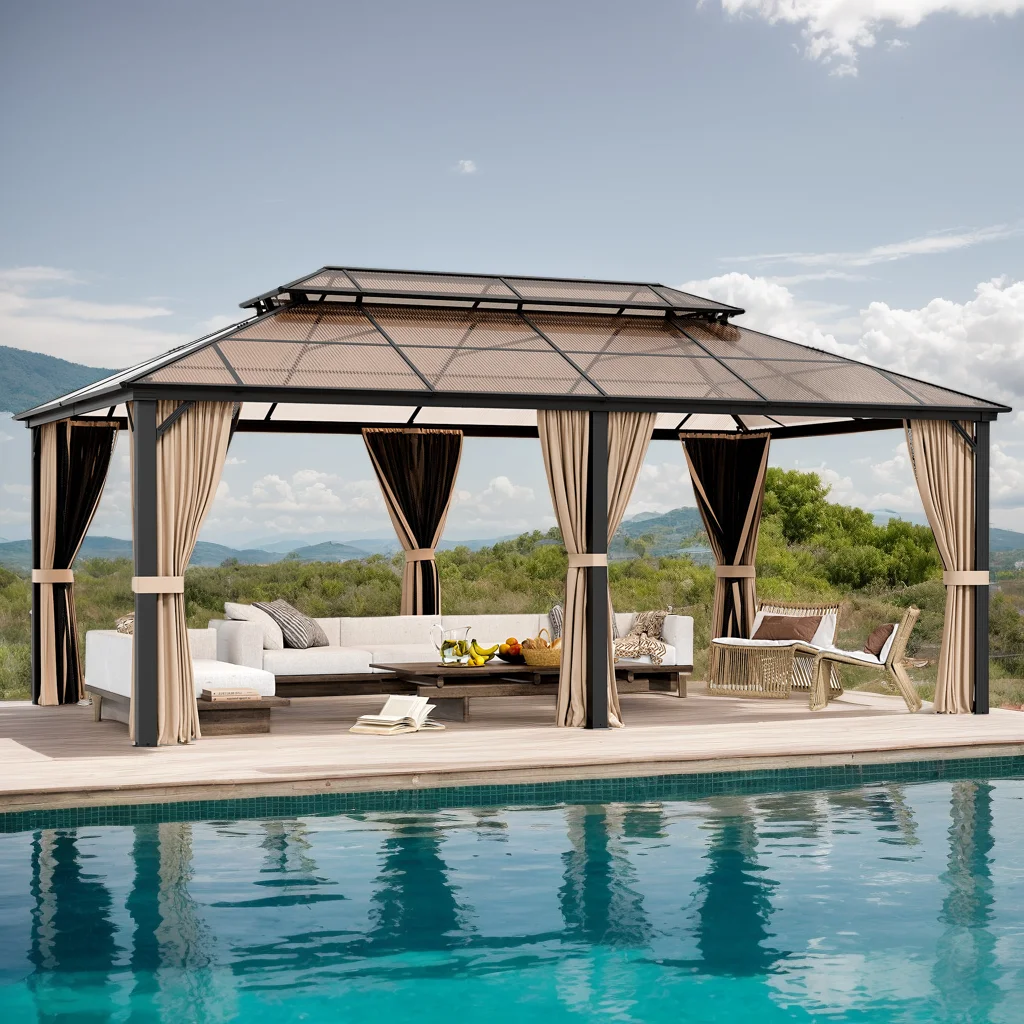 

VIWAT 12x20FT Hardtop Gazebo, Aluminum Frame & Polycarbonate Roof w/ Netting Curtains, SunShade for Patio, Garden, Lawns