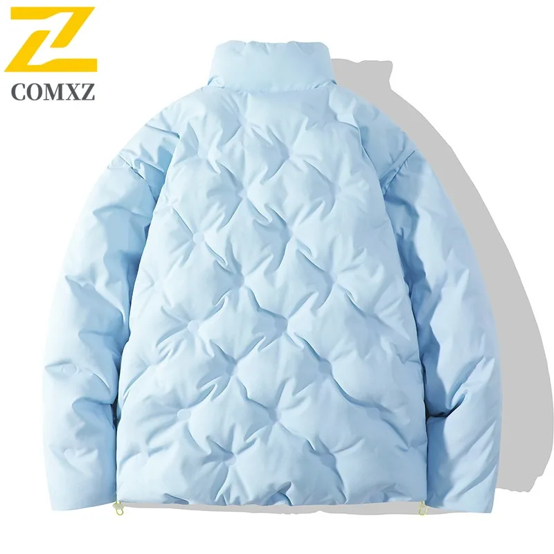 COMXZ Men Puffer Jacket Lattice Design 90 Percent White Duck Down Warm Filler Down Streetwear Trendy Lightweight Winter Coat