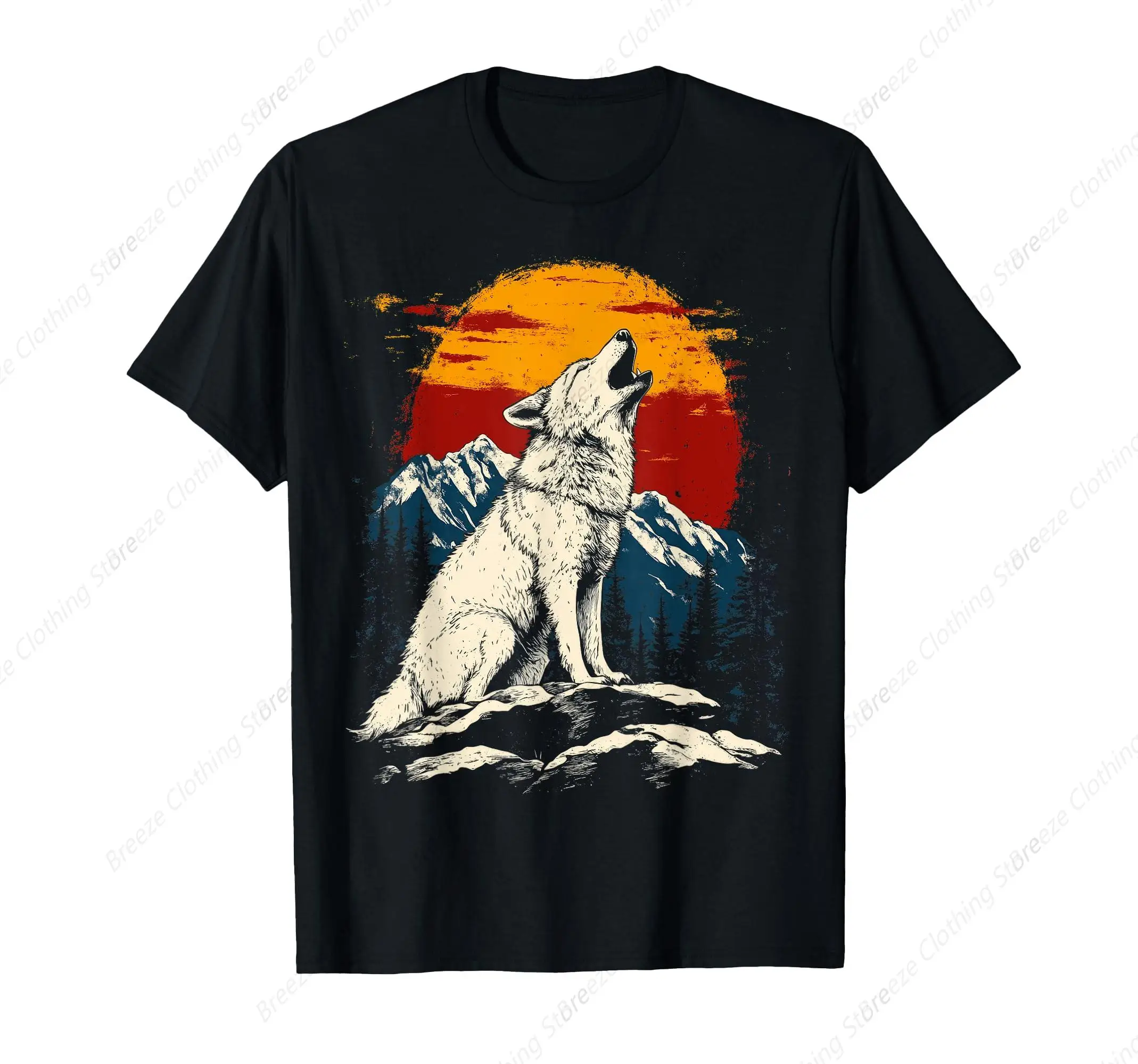 

Wolf Graphic Tee Forest Nature Mountains Adventure Vintage T-Shirt