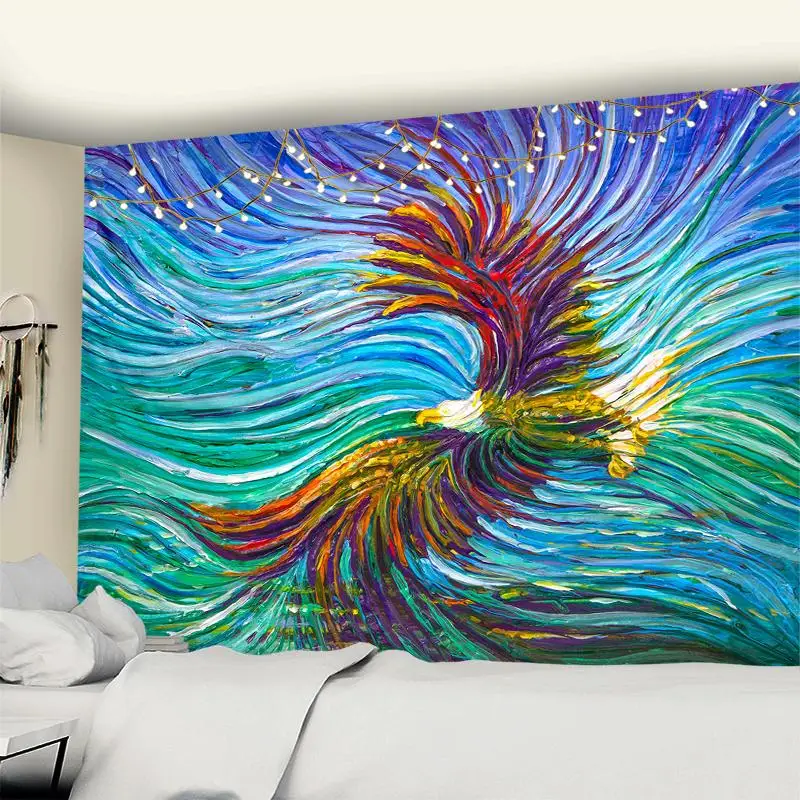 Owl Oil Painting Psychedelic Witchcraft Wall Hanging Tapestry - Hippie Style Animal Art Decor