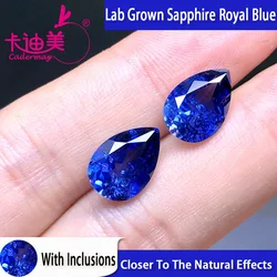 CADERMAY Pear Shape Royal Blue Lab Grown Sapphire Loose Stone With Inclusions Beads AGL Certificate For Fine Jewelry Making DIY