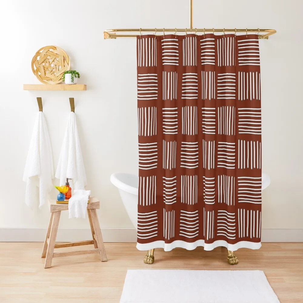 

Rust mudcloth geometric stripes Shower Curtain Toilet Accessories Bathroom Luxury Bathroom Curtain