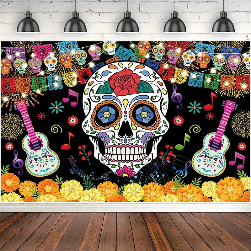 Dag van de dode partij fotografie achtergrond Mexicaanse Fiesta schedel bloemen Dia De Los Muertos achtergrond bloemen Halloween banner