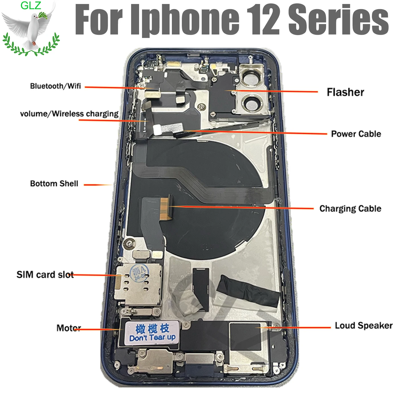 Pełny Zestaw Rozmontowany Środkowy Panel Ramowy Obudowa Tylna iPhone 12 12Pro Max Bez Płyty Głównej z Bezprzewodowym Zestawem i Prezentem — zdjęcie produktu 3