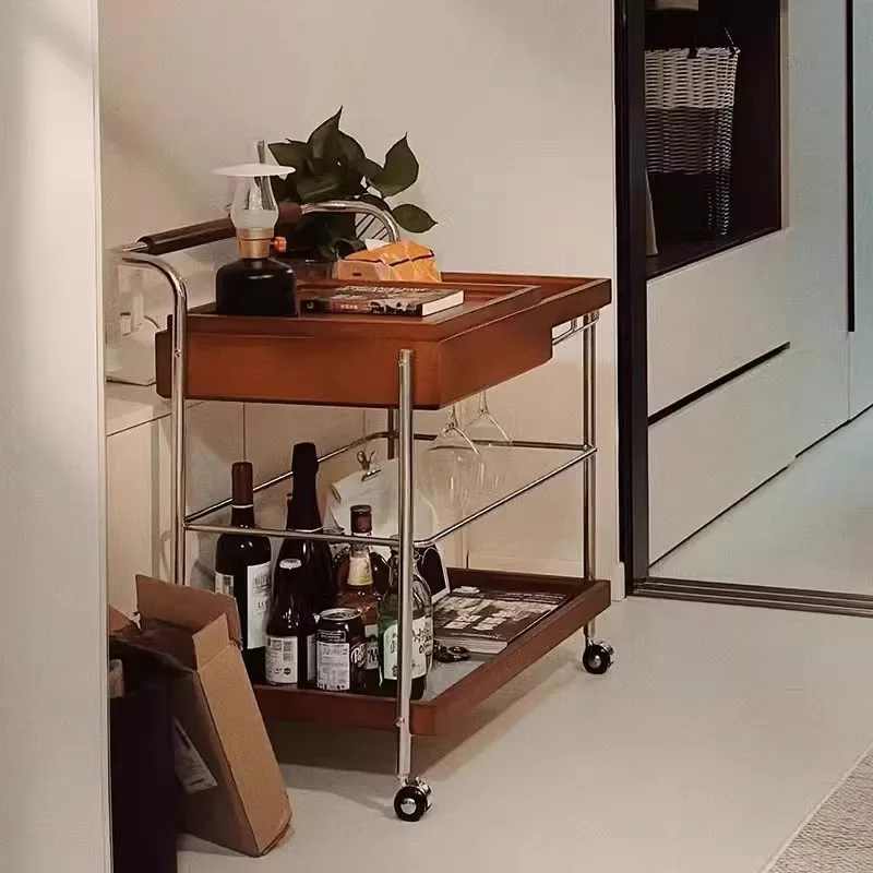 Living room cabinet ash wood coffee table side trolley corner a few small solid edge mobile sofa retro