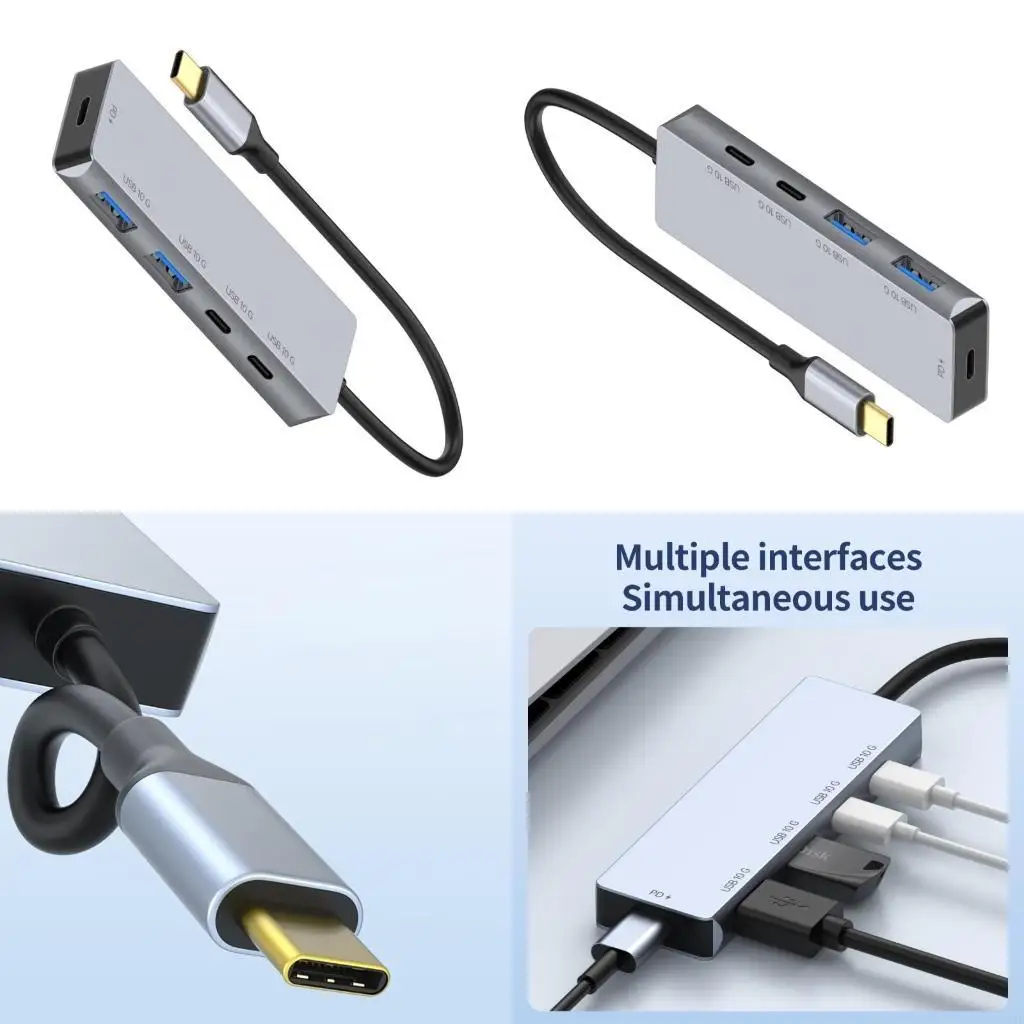 

C90F 4 Functional USB C Hubs Aluminum Alloys 4 Port Splitter Fast Data Transfer PD100W