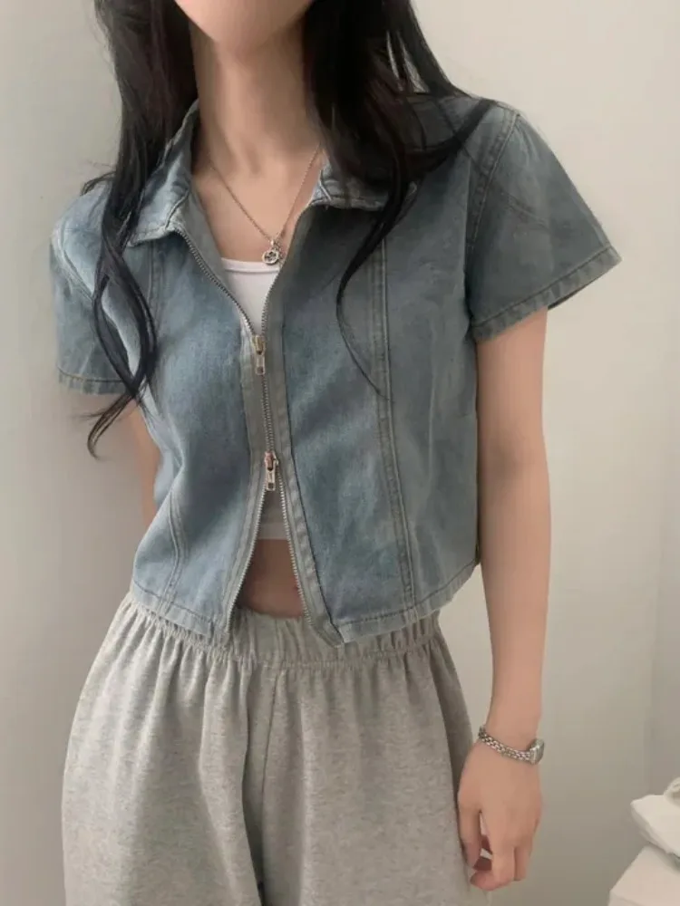 

Женская джинсовая куртка irt с двойной молнией, свободная повседневная одежда ort Sle, весна 2025 Faion, топ в стиле ретро, повседневная одежда