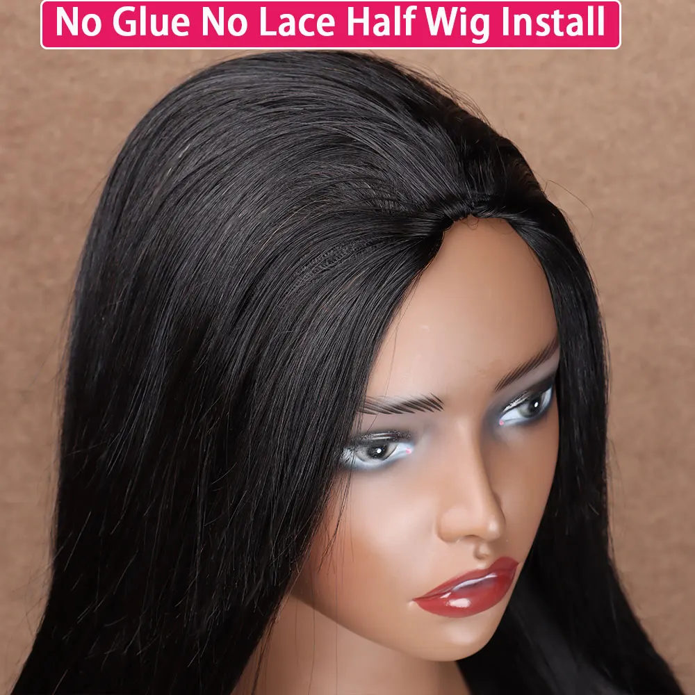 Half Wig Glueless Bone Straight Human Hair Wigs With Drawstring Seamless Clips 200 Density Upgrade Half Wigs For Women