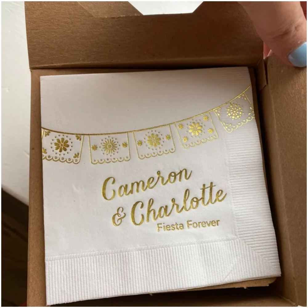 

50Pcs Personalized Wedding Cocktail Napkins - Papel Picado Party Banner - Wedding and Party Decor, Fiesta Foil Napkins, Paper
