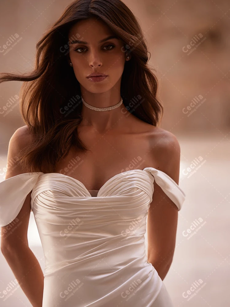 Eleganckie Suknie Ślubne Satynowe Suknie Ślubne Odkryte Ramiona Sukienki Dekolt w Serek Bez Pleców Proste Personalizowane Vestidos De Novia 2025