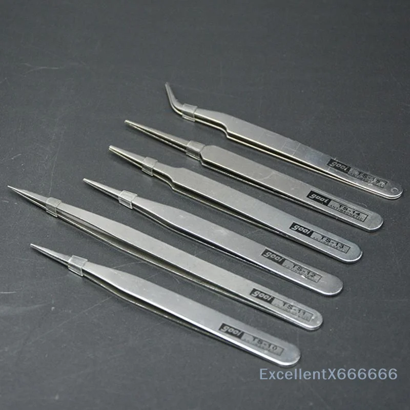 6Pcs Stainless Steel Precision Tweezers Kit Bent Straight Tips Industrial Repair Tool For Detailed Work