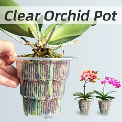 Meshpot Clear Plastic Orchid Pots with Holes and Saucers for Repotting Small Orchid Planters Root Control Orchid Transparent Pot