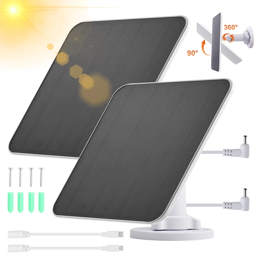 5W Solar Panel for Wireless Security Camera Outdoor with DC3.5/Micro-USB/Type-C Ports for Ring Spotlight Cam & Ring Stick Up Cam