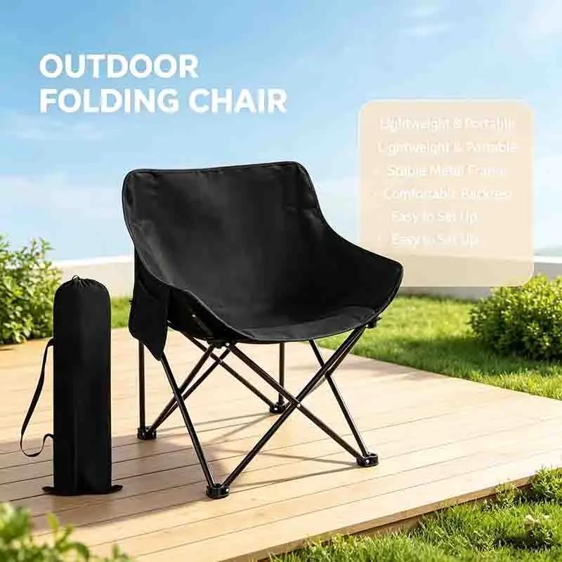 Portable Outdoor Folding Chair Heavy Duty Collapsible Lawn Seat With Storage Bag For Camping Fishing