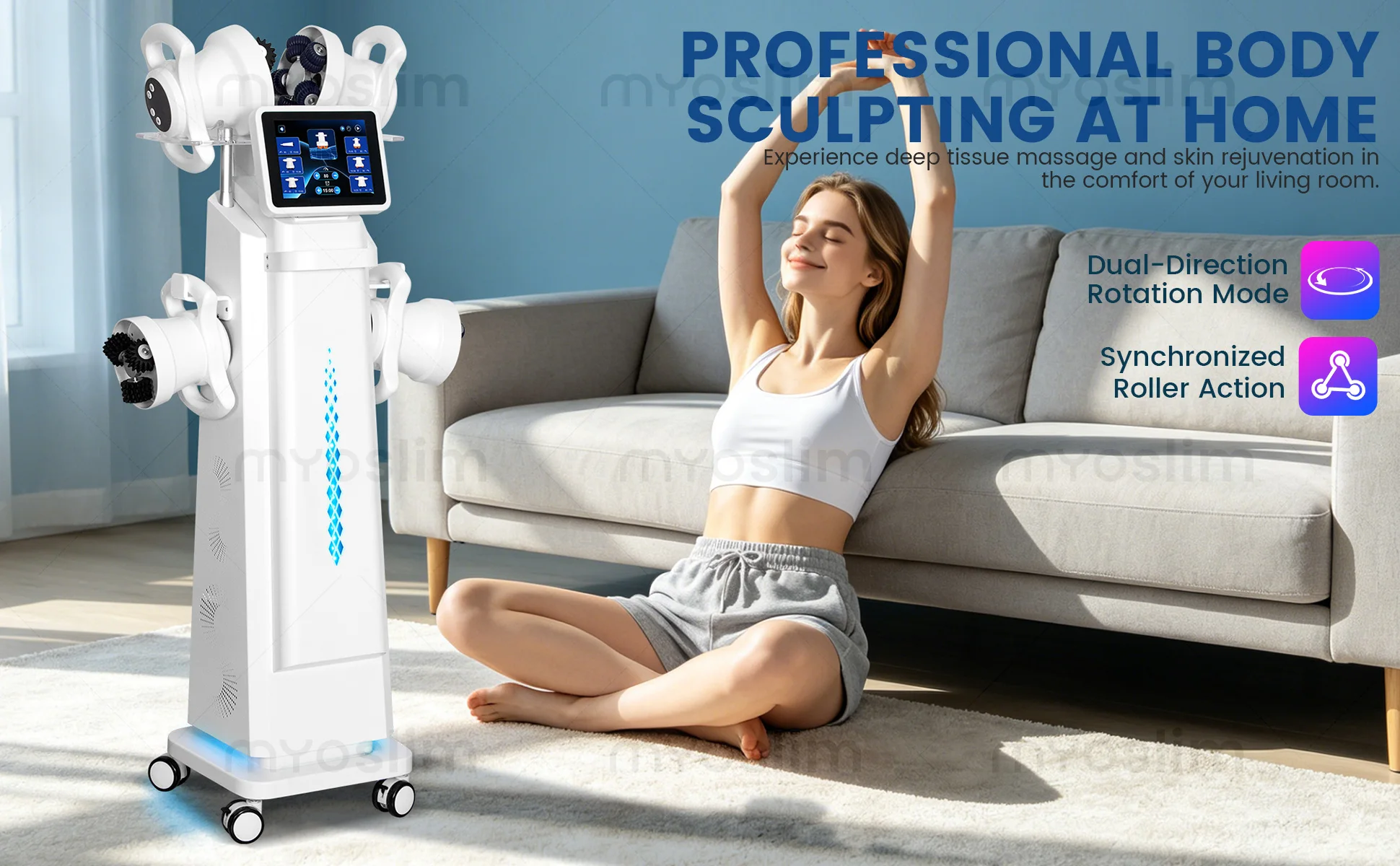 Professionelles 360-Grad-Roller-Körperformungssystem mit 6 Griffen, synchroner Massage, doppelter Rotationsrichtung und intelligentem OLED-Display – Detail 3
