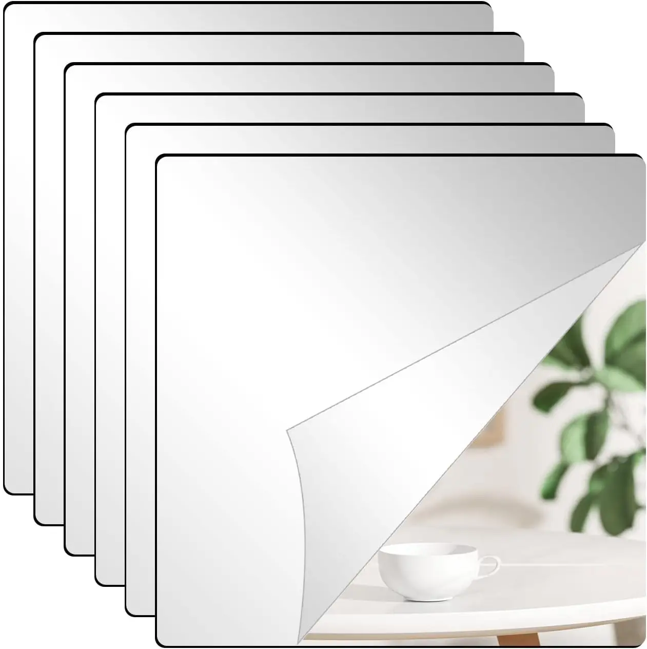 

6 Pack Square Acrylic Mirror Tiles 8x8 Inch Self Adhesive Wall Decor Sheets for Tables Centerpieces Wedding