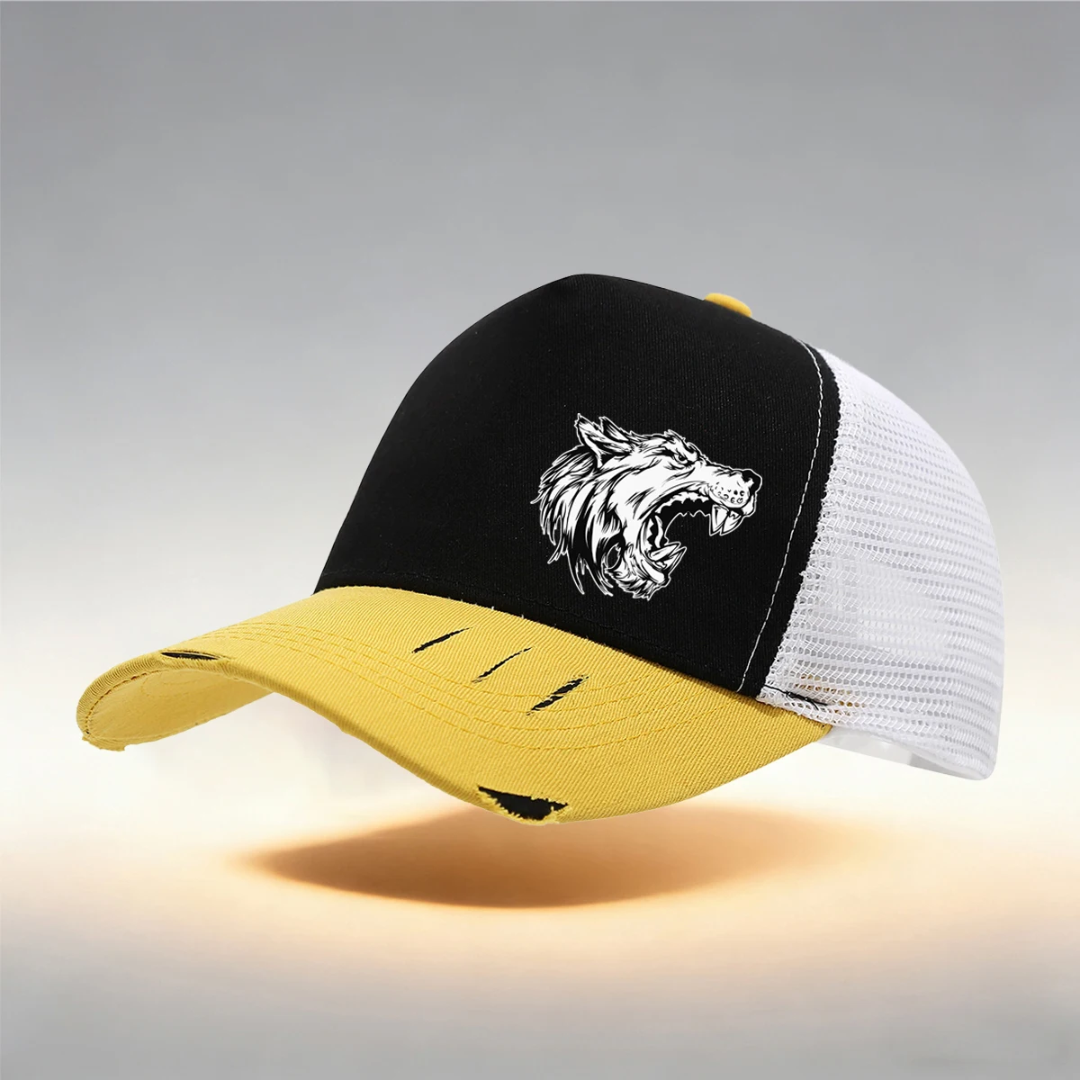 Unisex Adjustable Tear Style Baseball Cap With Wolf Logo Pattern Print Design, Breathable Mesh , Suitable For Outdoor Sports view 5