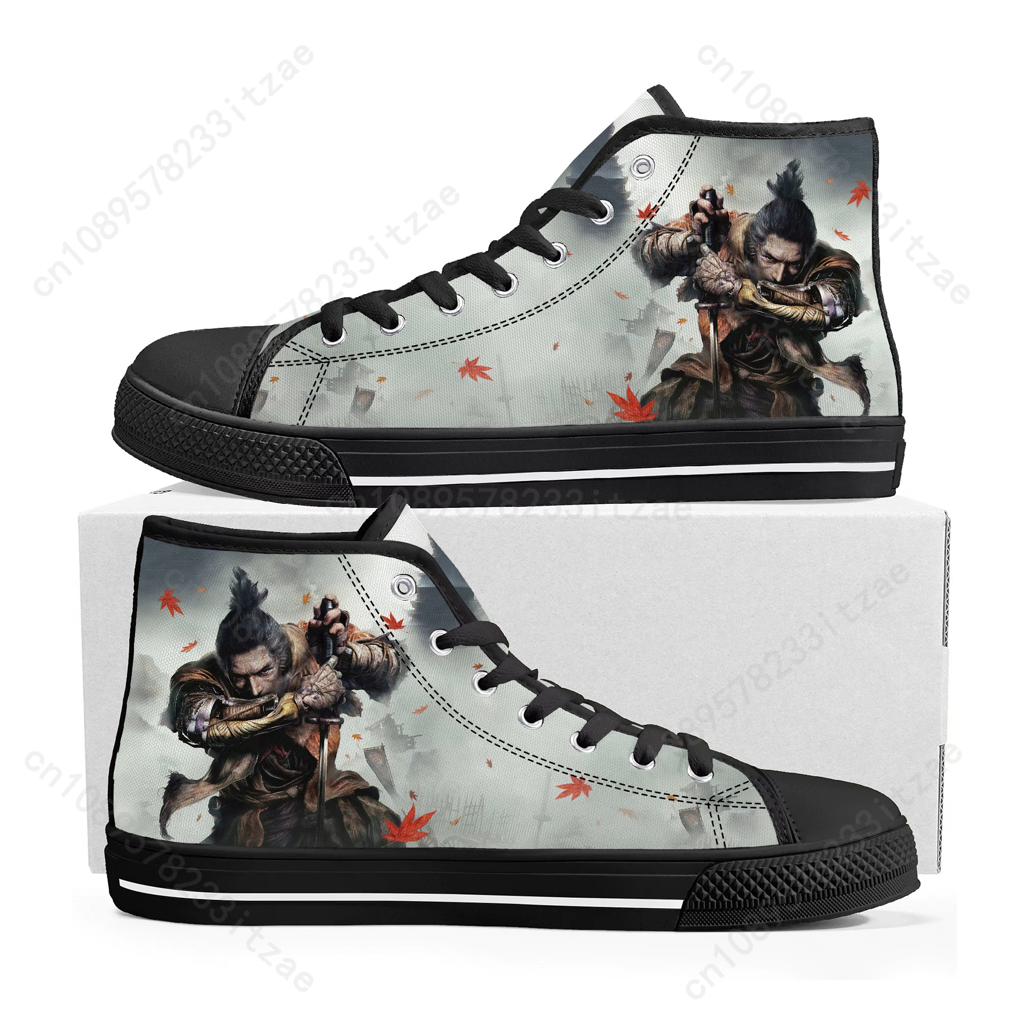 Sekiro wolf tênis de cano alto das mulheres dos homens adolescente tênis de lona de alta qualidade casal sapato casual sapatos personalizados