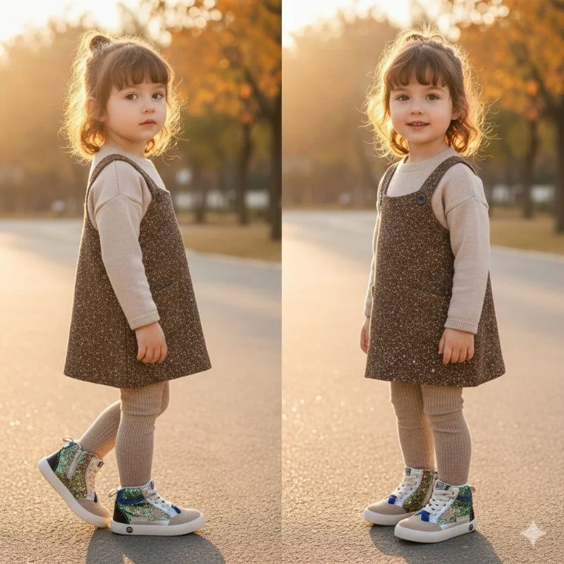 

Girls' Fleece Lined High Top Sneakers for Ages 2-10 Winter Warm Mid Top Two Layer Cotton Shoes Kids Casual Sports Footwear