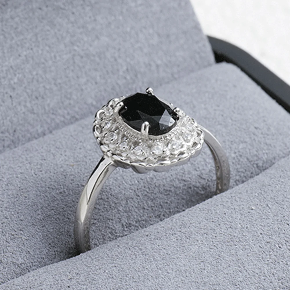

925 sterling silver ring for women, set with natural black spinel, retro elegant and exquisite adjustable jewelry, birthday gift