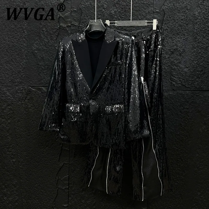

WVGA Spring Autumn New Man Tide Sequin Patchwork Trendy Blazer Niche Stylish Casual Straight Suit Pants Two Pieces Set Ins W9244