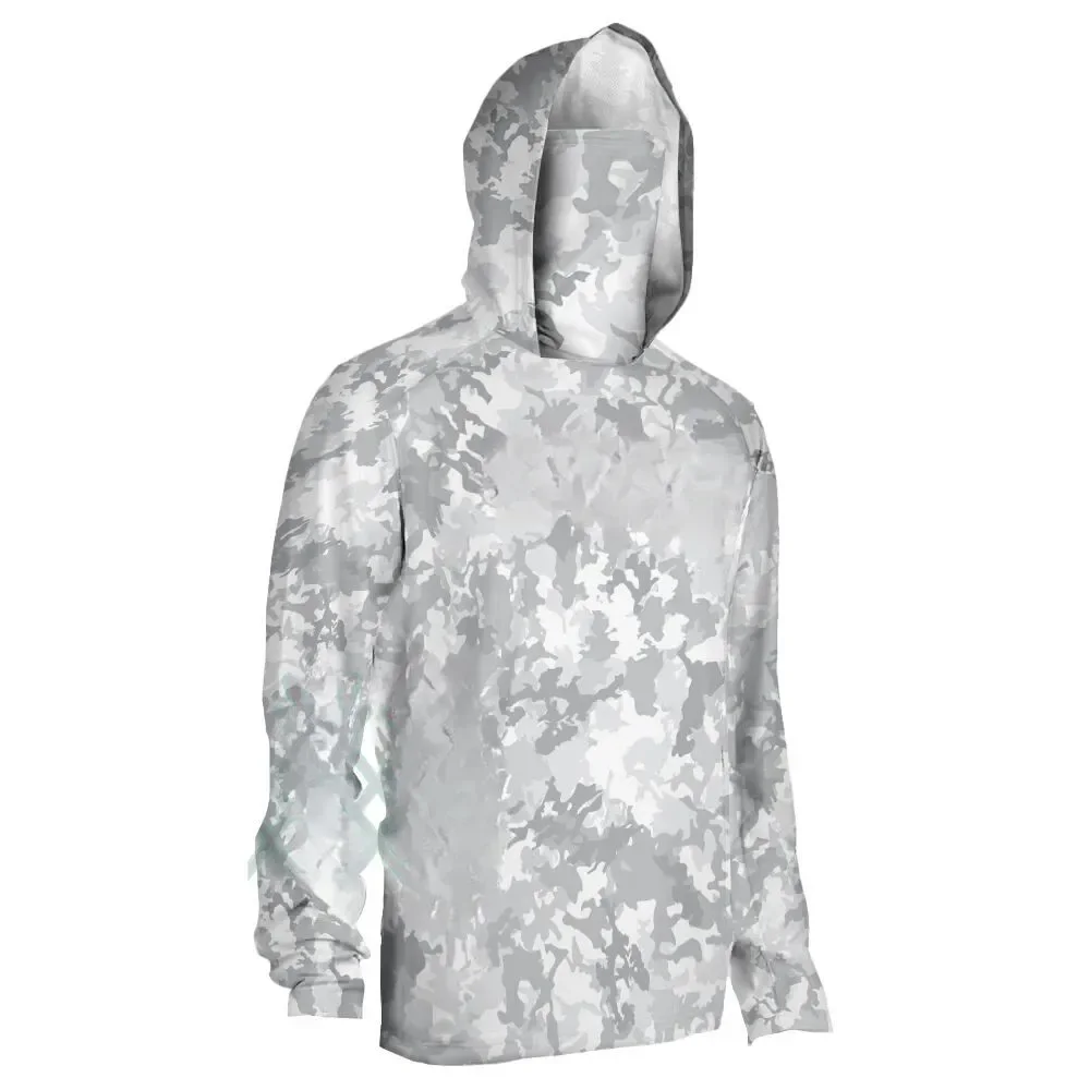Mens Fishing Shirt Hooded UPF Sun Protection Long Sleeve Face Mask Camo Quick Dry Outdoor Hiking Hunting Rash Guard Jersey Top