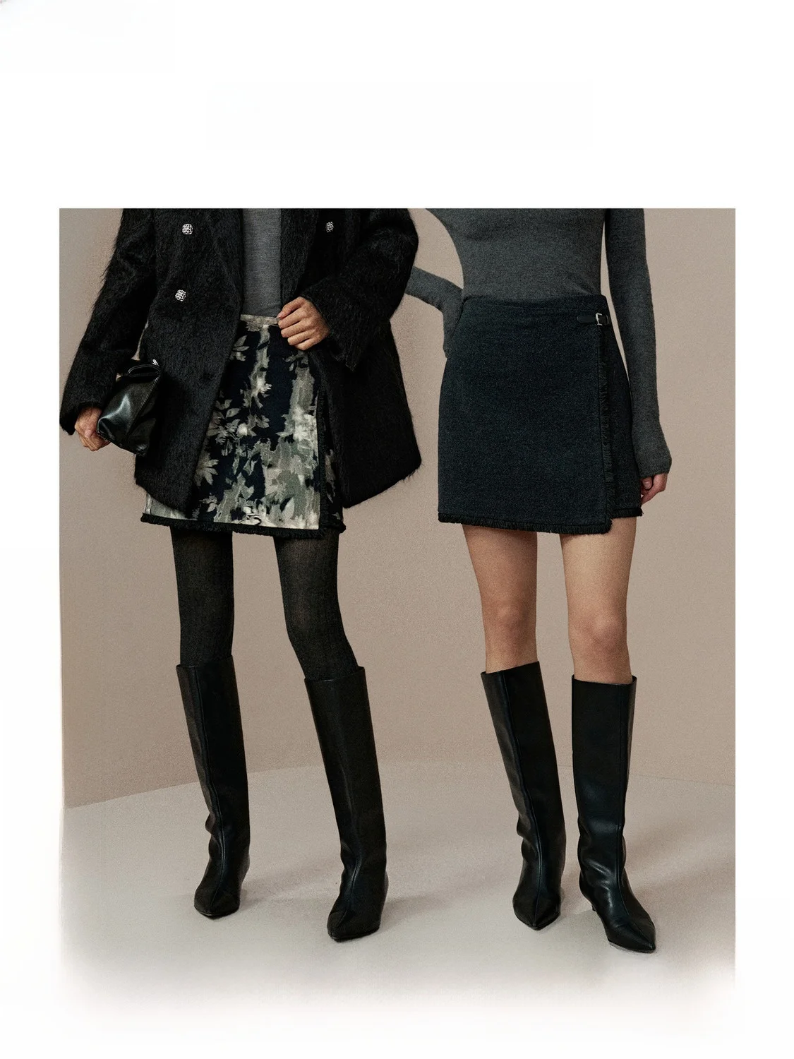 

Elegant Short Wrap Skirt with Tassel Design Slimming Leg Effect Inner Lined Wool Blend City Commute Suitable A-Line Skirt