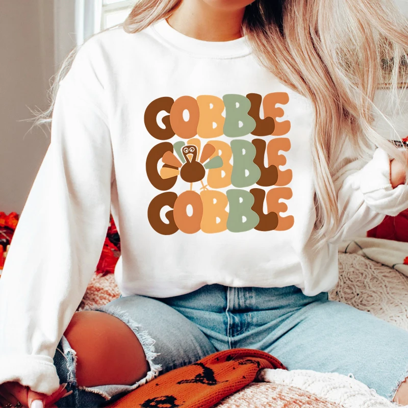 Thanksgiving Gobble Sweatshirt Funny Cute Turkey Trending Hoodies Women Fall Season Gift Retro Gobble Thanksgiving Sweatshirts