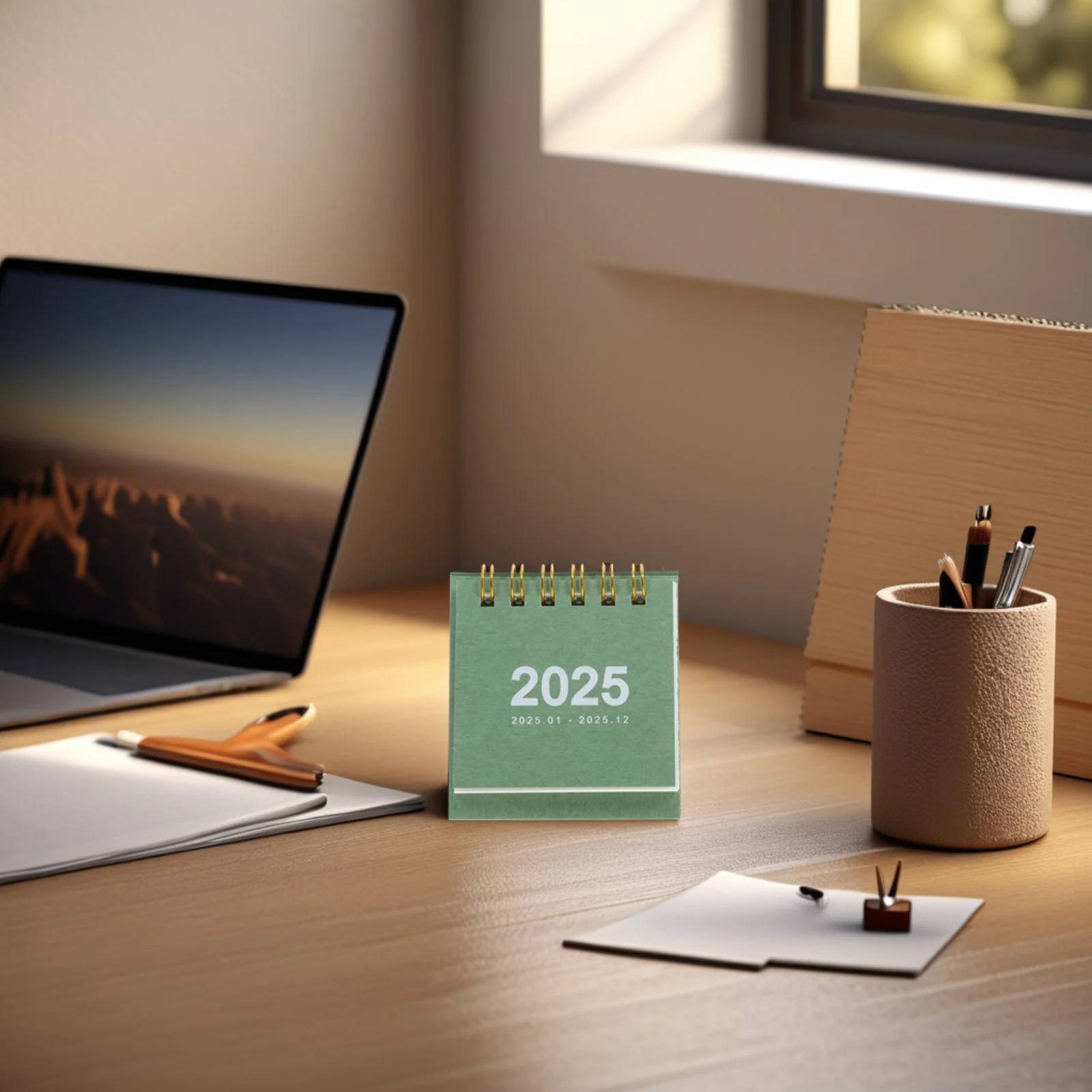 

2025 Mini Desktop Small Standing Flip For Office Home School Spiral Bound Firm Paper Monthly Desk Classroom Use