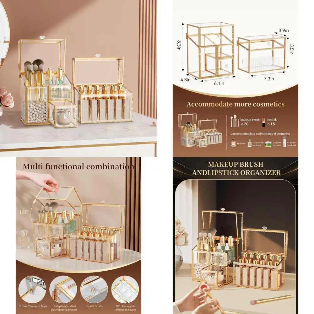 

Компактный органайзер для туалетного столика: держатель для губной помады и кистей на 18 слотов с крышкой для макияжа, ухода за кожей и духов