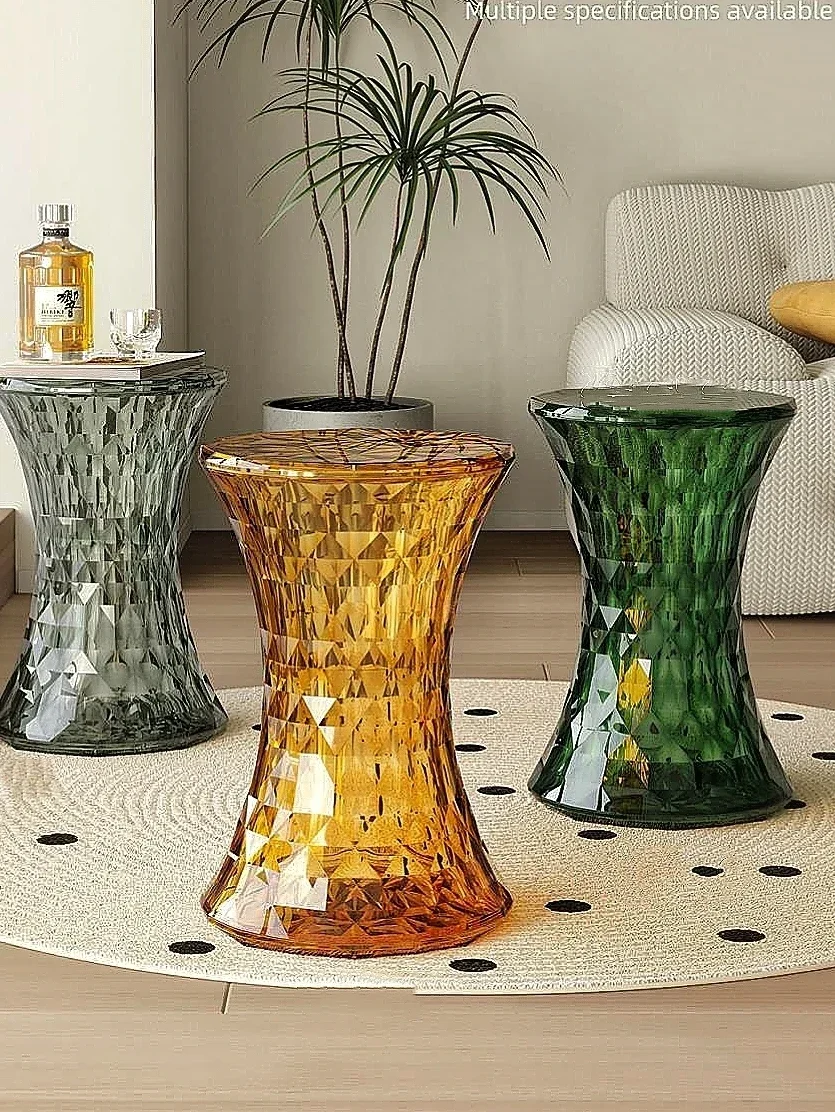 Crystal Storage Stool Transparent Creative Shape Pouf Living Room Acrylic Ins Leisure Round Stool  Furniture