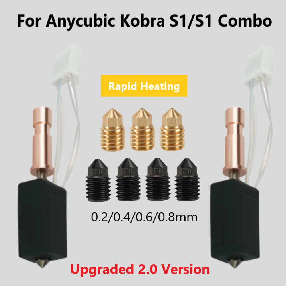 

2.0 Version Upgraded Hotend For Anycubic Kobra S1/S1 Combo Hotend Upgrade Ceramic Heating Nozzle 3d Printer Accessories