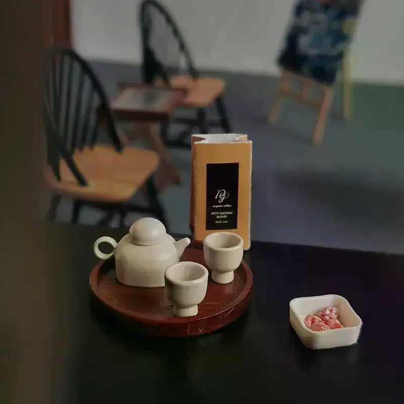 1/12 casa de bonecas simulação bule kit xícara de chá casa de bonecas em miniatura cozinha decoração brinquedo casa de bonecas micro cena foto adereços