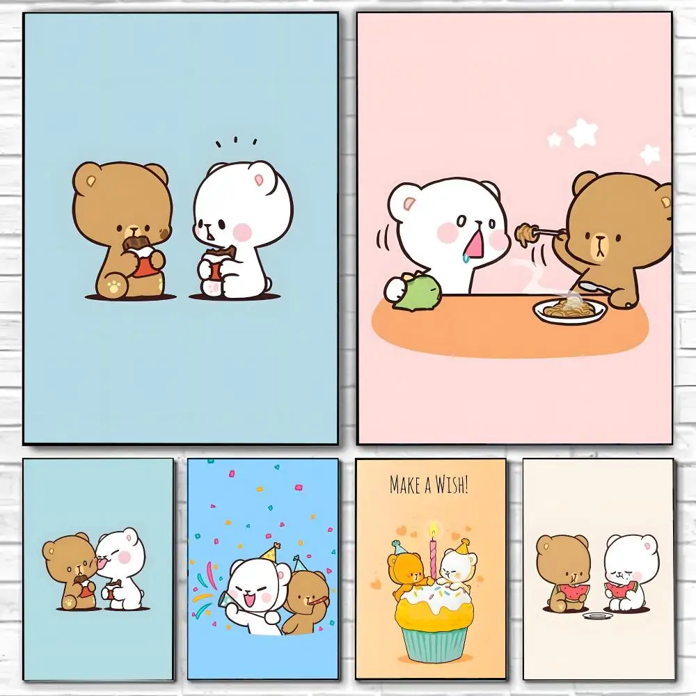 Cute Milk And Mocha Poster Wall Art Print Removable Water-Resistant Home Decor For Bedroom Apartment Gift