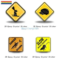 3D Exquisite Epoxy Dome Car Sticker Danger Sign Shark Area Surf Slow Shrew Crossing PVC Car Office Supplies Vinyl Die Cut Decal