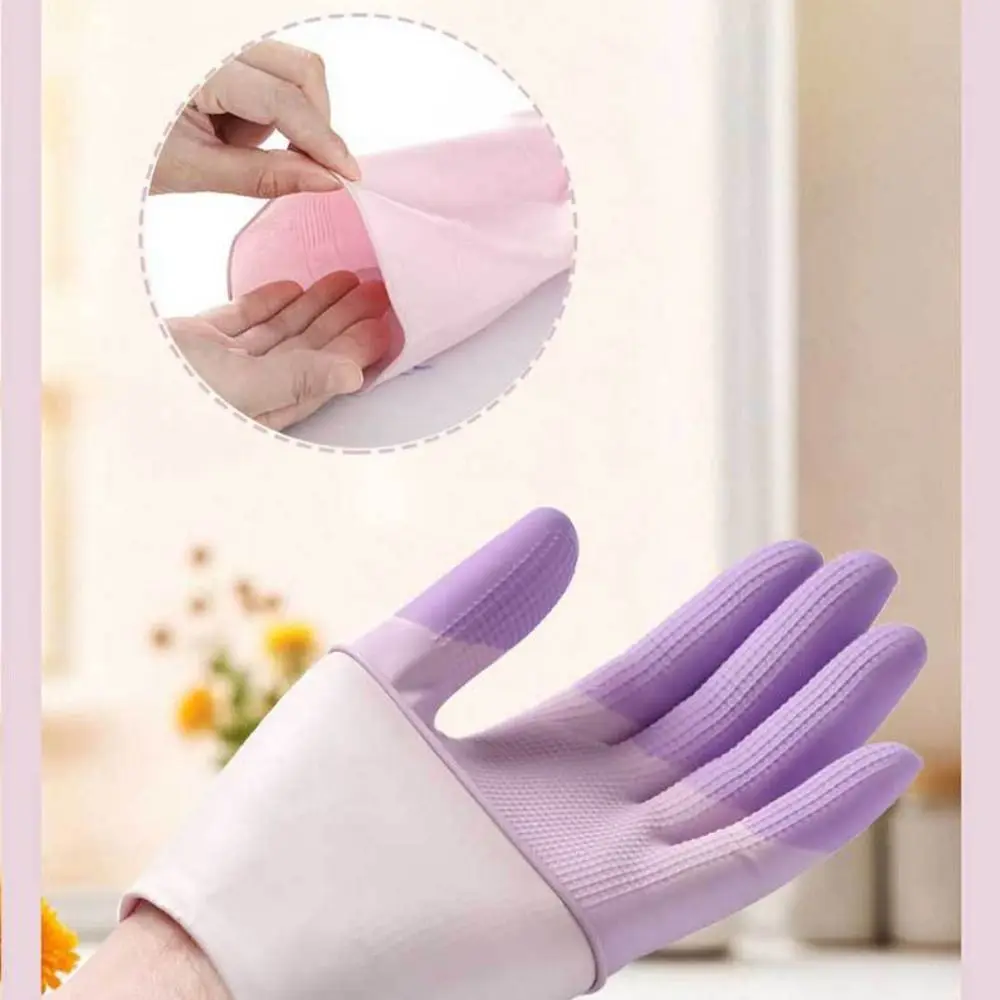 1 Pair Non-Slip Dishwashing Gloves Lengthen Cartoon Laundry Cleaning Gloves Reusable Tear-resistant Kitchen Cleaning Gloves