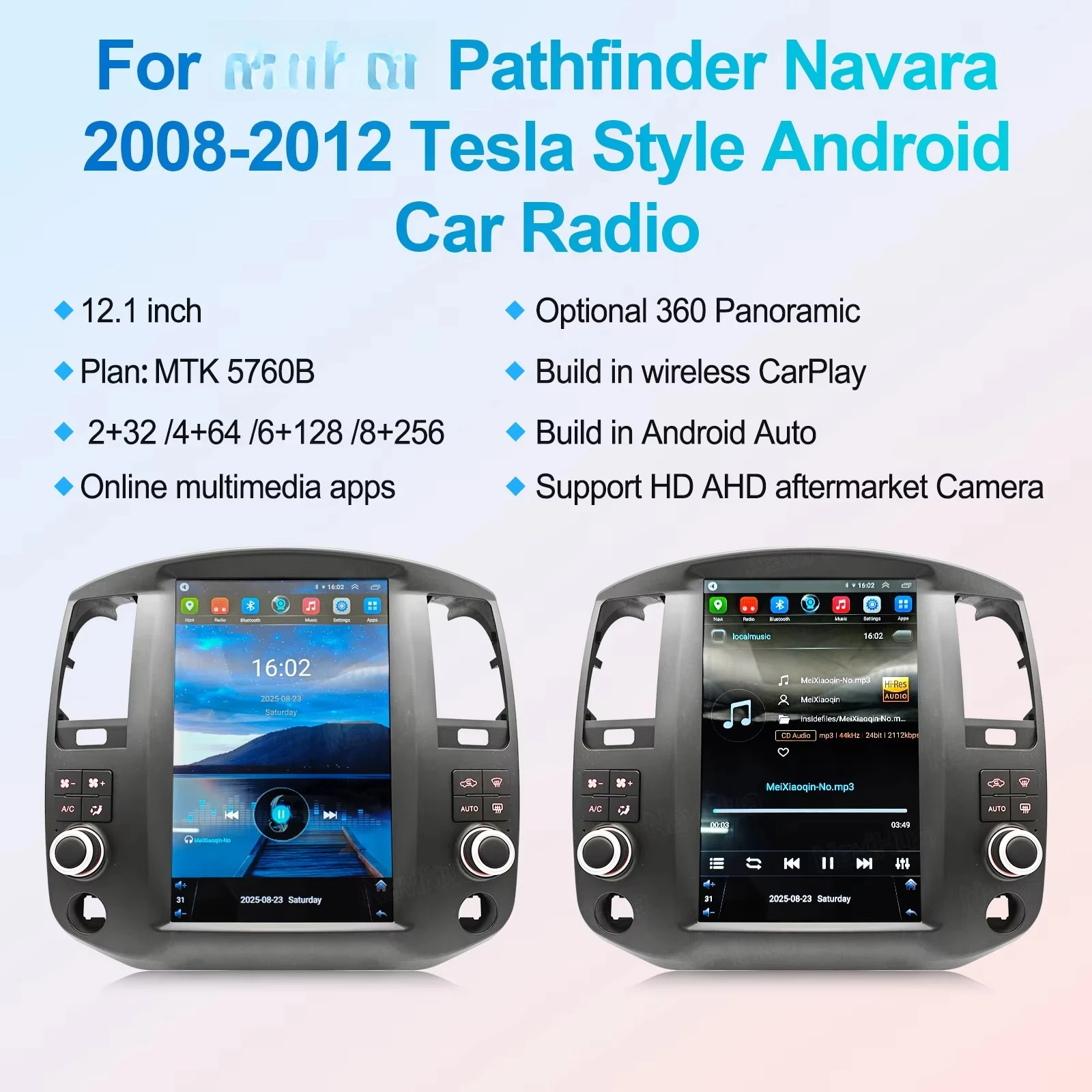 日産パスファインダー/ナバラ（2008-2012）用新型12.1インチ縦型スクリーンAndroidカーステレオ、GPSステレオナビゲーション、Carplay搭載