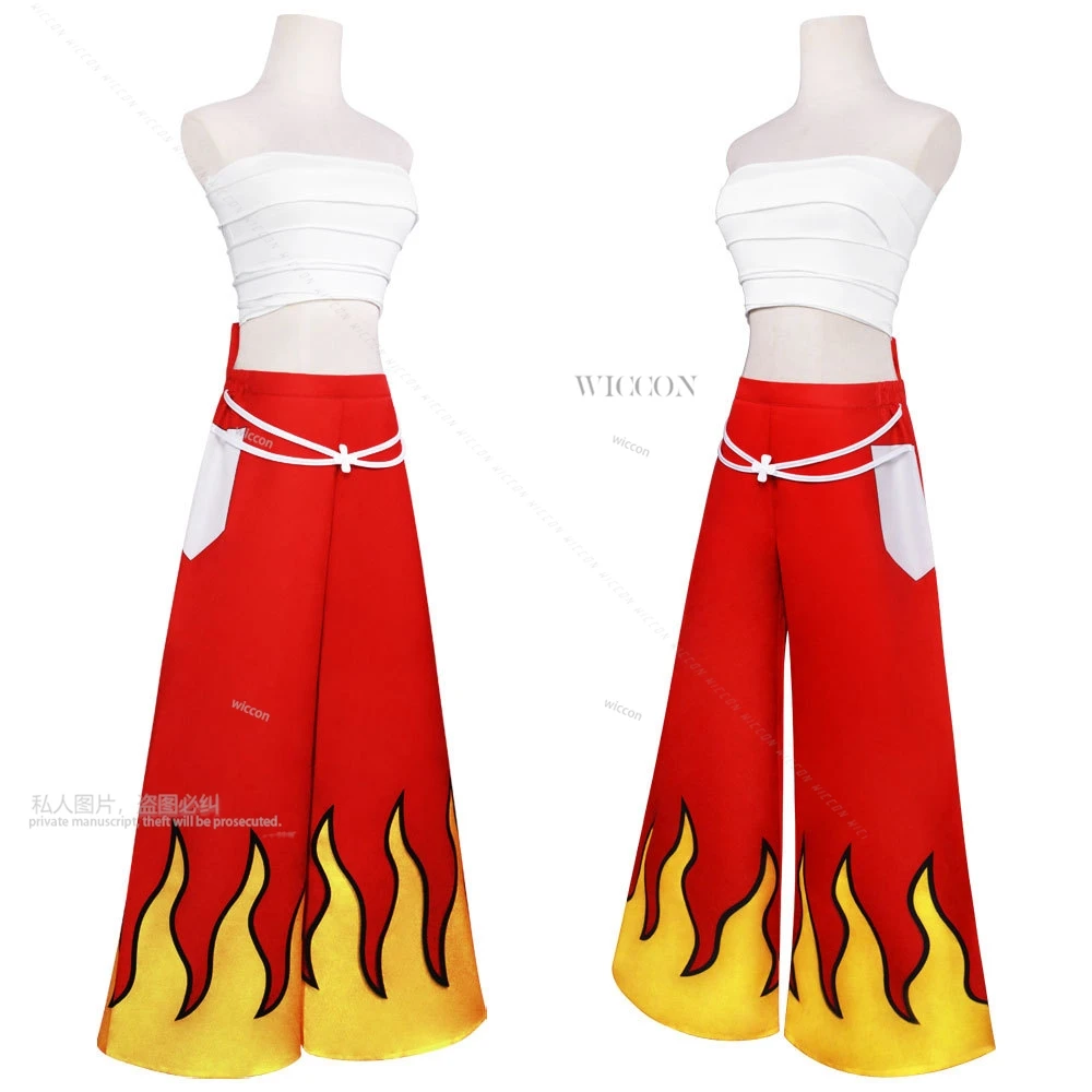 Erza scharlachrot Cosplay Kostüm Anime weiß Rohr Top rote Hose voller Satz Perücke Frauen Mädchen Uniform cool Karneval Party Kleidung Set