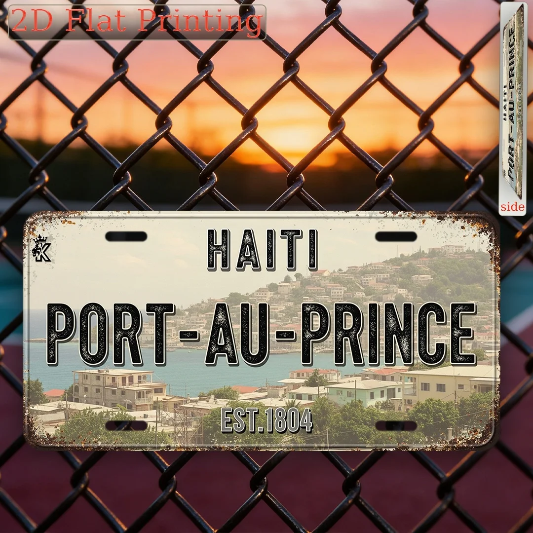 2D Flat -Vintage Sign, Decorative Plaque And Ornament, Vintage City Sign from Port-Au-Prince, Haiti, Retro Home Decor,Decorat