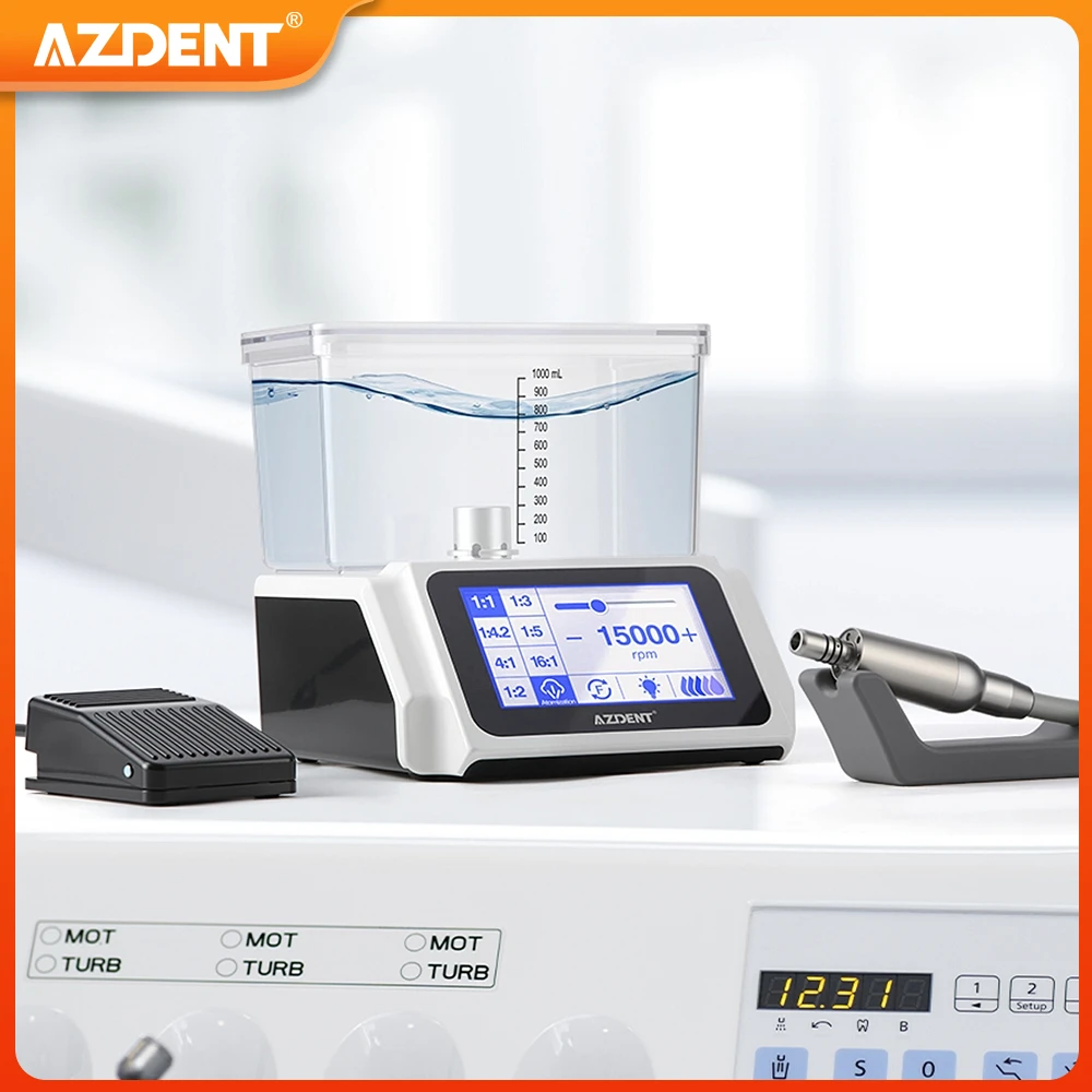 Стоматологический электродвигатель AZDENT, светодиодный бесщеточный двигатель, резервуар для воды на 1000 мл, 6-скоростное распыленное охлаждающее оборудование для системы подачи воздуха Стоматологический электродвигатель AZDENT, светодиодный бесщеточный двигатель, резервуар для воды на 1000 мл, 6-скоростное распыленное охлаждающее оборудование для системы подачи воздуха