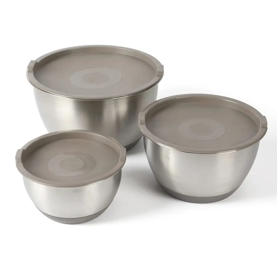 

Rhinewell Mirror Polish 6 Piece Stainless Steel Mixing Bowls with Lid and NonSlip Base Grey