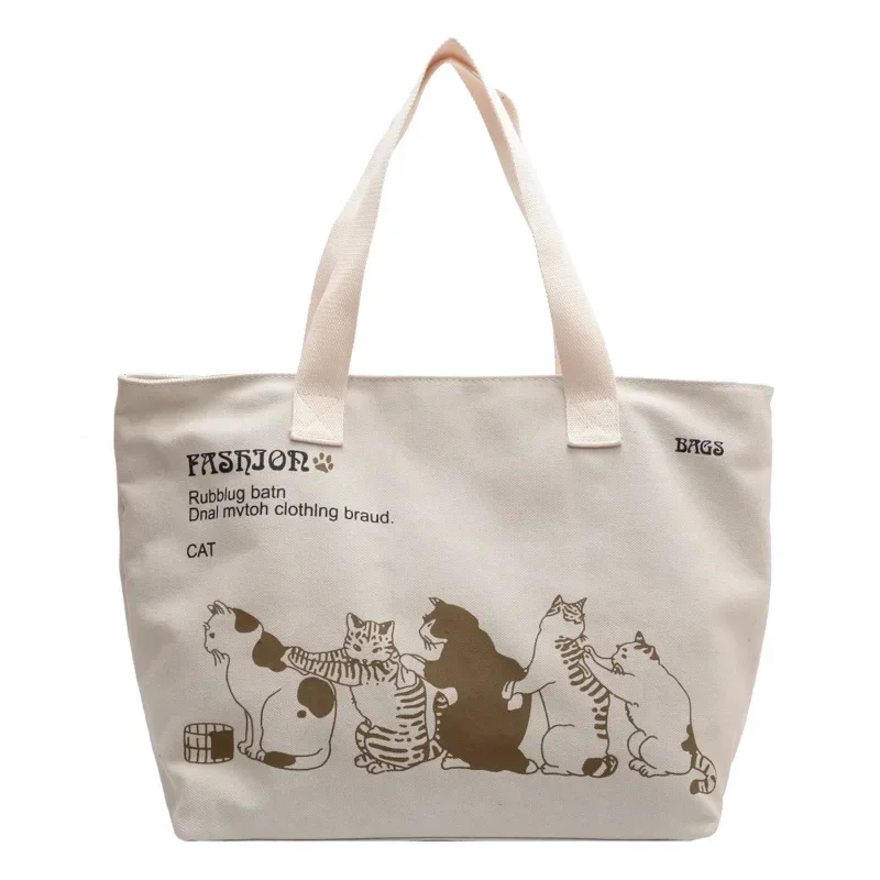 Canvas Bag Large Capacity Totes Women Handbags Cartoon Cats Storage Hobo Bag New Casual Commute Shoulder Bag Crossbody Big Bag