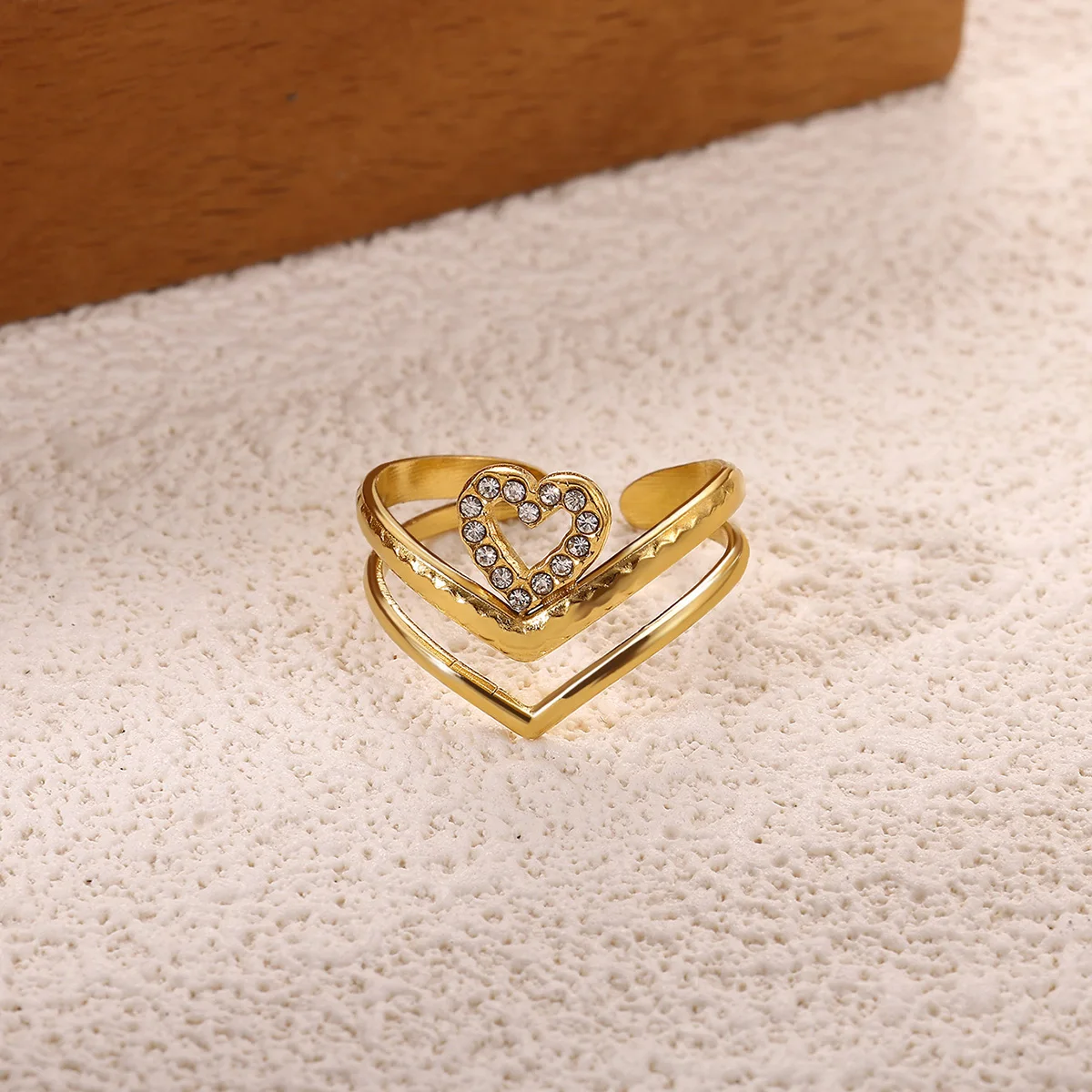 

Double Layered Anillos Gold Color Waterproof Elegant Cute Rings Stainless Steel Romantic Wedding Jewelry Accessories Ring Gift