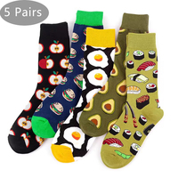 5 Pairs Harajuku Happy Socks Men Funny Cartoon Egg Hamburger Apple Sushi Salmon Fashion Colorful Party Dress Short Socks