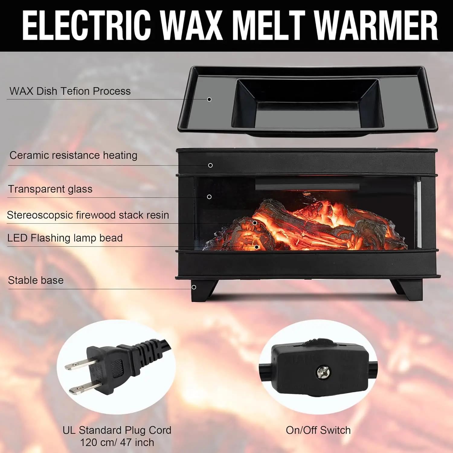 Freestanding Wax Warmer, Electric Scented Wax Melter, 3-Side Glass Heater for Home Office Gifts